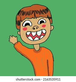 cute boy waving happily to everyone