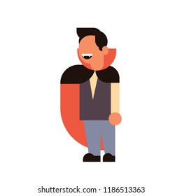 cute boy wear dracula red black cape costume happy halloween concept party celebration isolated flat cartoon character isolated full length vector illustration