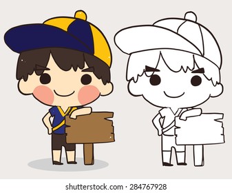 cute boy wear  hat for coloring book.line art cartoon.vector illustration