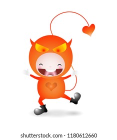 Cute boy wear red devil costume. Halloween illustration vector.