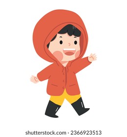 Cute boy wear red raincoat cartoon