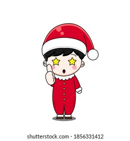 Cute boy wear santa suit. Vector illustration of chibi character isolated on white background.