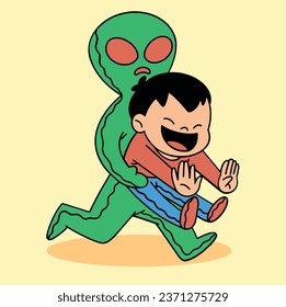 Cute boy wearing alien prank costume cartoon character