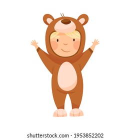 Cute Boy Wearing Bear Costume Role Playing and Having Fun Vector Illustration