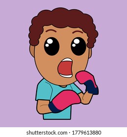 Cute boy wearing boxing gloves sport. Competition, rival, challenge