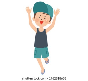 Cute boy wearing a cap and a running shirt