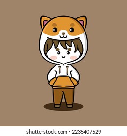 Cute boy wearing Chinese Zodiac hoodie. Dog in Chinese zodiac. Animal character hoodies. Chinese zodiac character hoodies. Pet hoodies. Fit for mascot, children's book, icon, t-shirt design, etc.