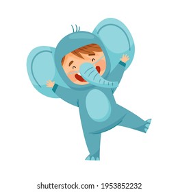 Cute Boy Wearing Elephant Costume Role Playing and Having Fun Vector Illustration