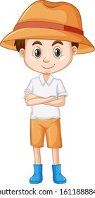 Cute boy wearing hat and boots illustration
