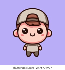 cute boy wearing hat cartoon character vector illustration template design