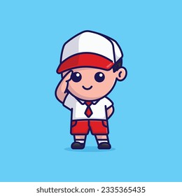 Cute boy wearing a hat indonesian elementary school cartoon vector illustration student icon