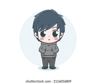 Cute boy wearing hoodie cartoon illustration