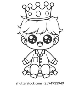 Cute boy wearing a kings crown, for coloring