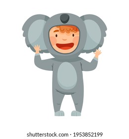 Cute Boy Wearing Koala Costume Role Playing and Having Fun Vector Illustration