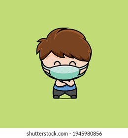 cute boy wearing mask cartoon mascot