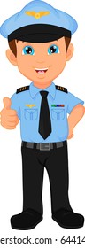 cute boy wearing pilot costume waving