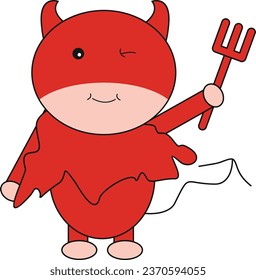 Cute boy wearing Red Devil wears monster costume celebrate halloween 