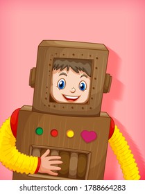 Cute boy wearing robot costume isolated illustration