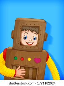 Cute boy wearing robot costume isolated illustration