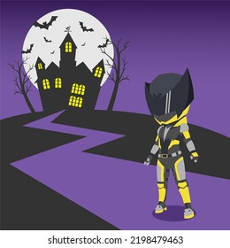 Cute Boy Wearing Robot Halloween Costume, Background in Separate Layers For Easy Editing