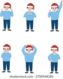 Chico lindo que lleva el sombrero de Santa en varias Navidades plantea Ilustración vectorial