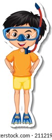 Cute boy wearing snorkel mask illustration