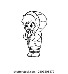 Cute Boy Wearing Thick Jacket Coloring Book