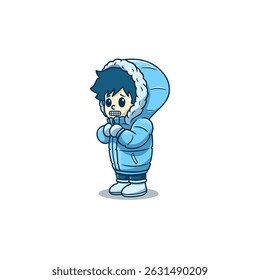 Cute Boy Wearing Thick Jacket Cartoon