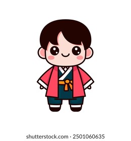 Lindo niño con el tradicional paño de Corea hanbok de dibujos animados de carácter de Ilustración vectorial de diseño de Plantilla