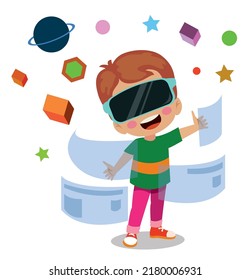cute boy wearing virtual glasses
