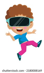 cute boy wearing virtual glasses