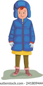 Cute boy wearing woolen clothes, boots and woolen cap