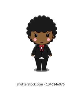 Cute boy wears formal suit. Vector illustration of chibi bestman character isolated on white background.