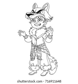 Cute boy in werewolf costume outlined for coloring page