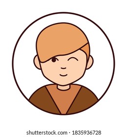 cute boy wink expression cartoon character, round line icon vector illustration