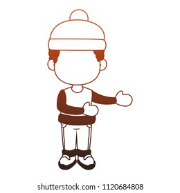 Cute boy with winter clothes in  red  and white