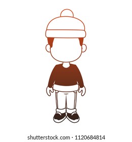 Cute boy with winter clothes in  red  and white