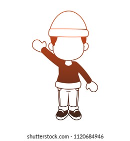 Cute boy with winter clothes red lines
