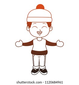 Cute boy with winter clothes red lines
