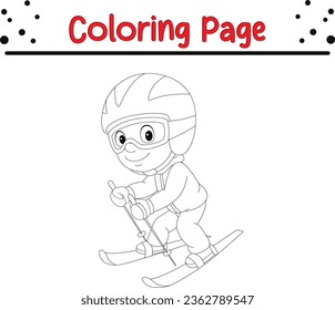 Cute Boy Winter Färberseite für Kinder. Vektor schwarz-weiß Frohe Weihnachtsfarbenbuch.