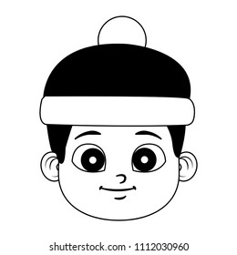 Cute boy with winter hat in black and white