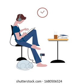 Cute boy work from home vector design 