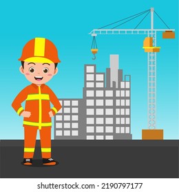 Cute Boy Working As Engineer, fondo en capa separada para una fácil edición