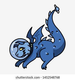 Cute boys astronaut dragon cartoon vector illustration motif set. Hand drawn isolated mythology elements clipart for space fairytale blog, star and galaxy graphic, lizard web buttons.