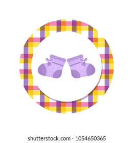 
Cute Boys Baby socks with a ribbon bow. Baby shower tag, sticker for shop advertising. Vector illustration isolated on white