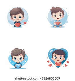 Cute boys cartoon characters set. Vector illustration of cute boys in love.