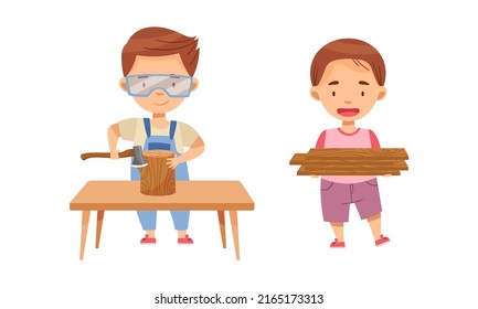 Cute Boys Doing Carpentry Work Kids Stock Vector (Royalty Free ...