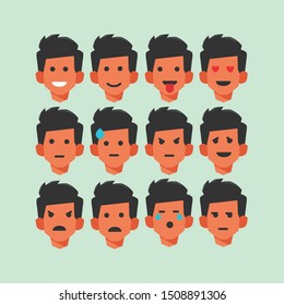 Cute Boys Emoticon Flat Vector