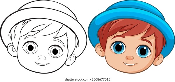 Cute boy's face with a blue hat