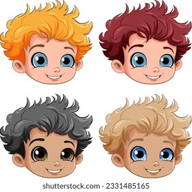Cute Boys Faces Collection illustration
